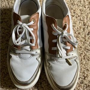 Cole Haan White and Tan Sneakers with Silver Details